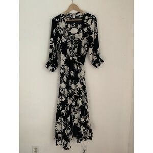 JOHANNA ORTIZ H&M COLLABORATION BLACK & WHITE ORCHID FLORAL WRAP DRESS SIZE L